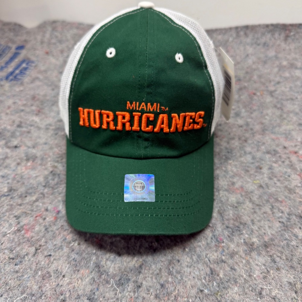 HMI Headwear Hat Mens OSFM Green Miami Hurricanes Trucker Cap Mesh Snapback NWT